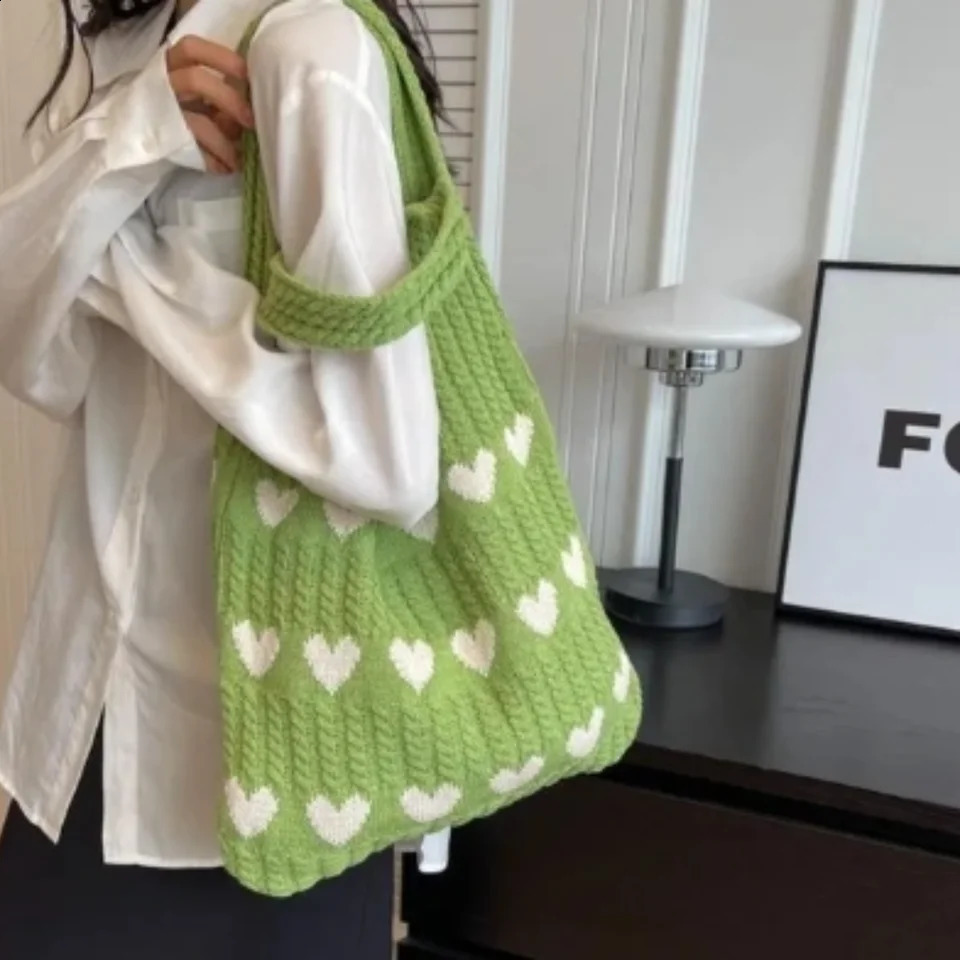 Large Capacity Knitted Handbags Casual Hollow Woven Shoulder Bag Handle Women 240812ZYl