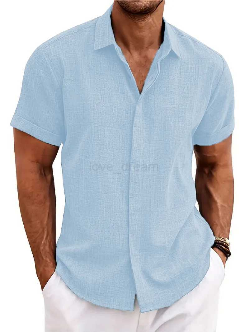 Summer Fashion Mens casual beach short-sleeved Shirt lapel solid color short-sleeved Shirt for MenXJ240812