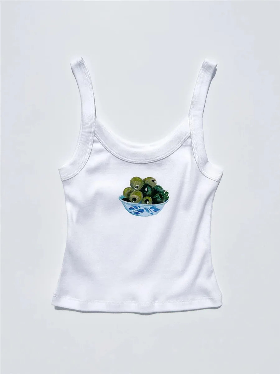 Womens Ribbed Crop Tank Tops Summer Slim Fit Scoop Neck Sleeveless Print Camis Vest Female Basic Sling Tops Club Streetwear Y2K 240812