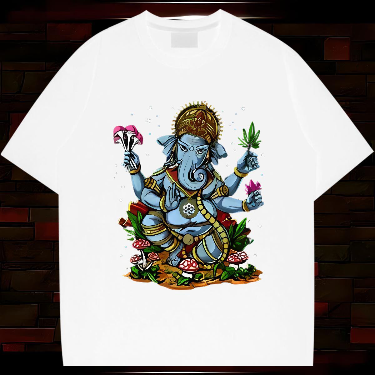 Wholesale T-Shirts for Men Ganesha Tees 100% Cotton 230g Outdoor Cool Design DIY Anime Round Neck Short Sleeve Couples T Shirts
