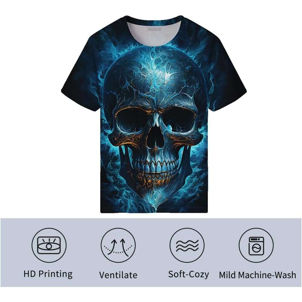 Halloween Mens T shirt Skull T-Shirts for Men Novelty 3D Printed Shirts Summer Graphic Top shirts tshirt graphic tee Casual tops summer clothes Short 
