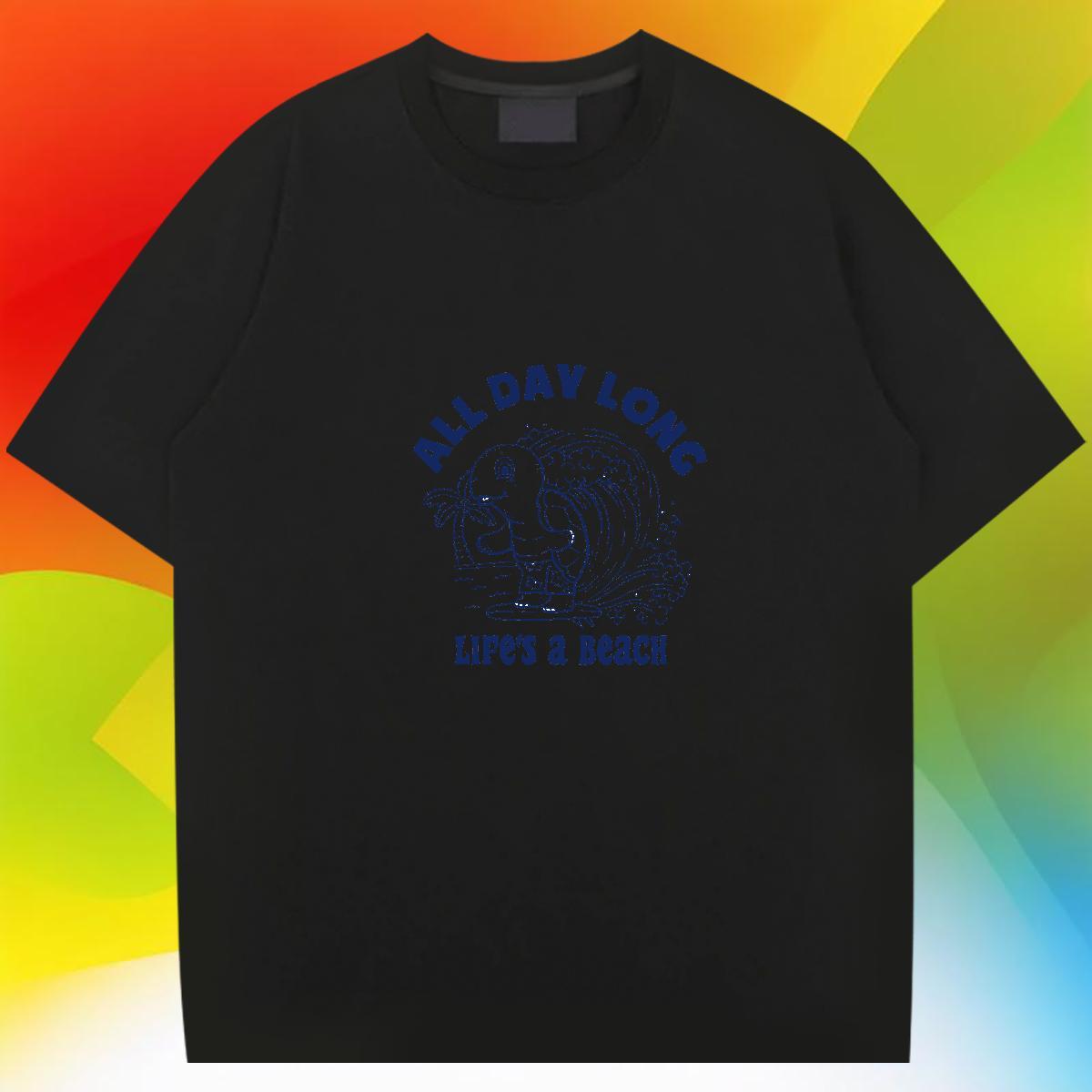 Casual New T Shirts Men sea wave Tshirts 100% Cotton 230g Anime Printing Street Popular Custom Cartoon Round Neck Short Sleeve Mens Tshirts
