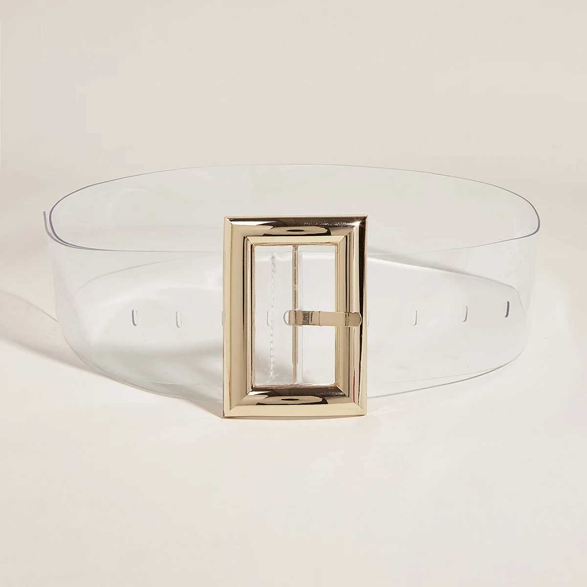 Belts pvc transparent Ladies waist belts For women night show party daily life golden big buckle head adjustable length pin buckle Y240810CT8D