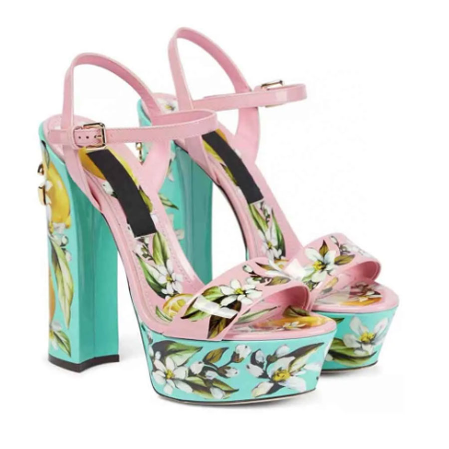 top Kiera Tile-print leather Platform heel Sandals high-heeled ankle strap chunky heels block Heel 155mm open-toes dress shoes Women's luxury Designer shoe party shoes