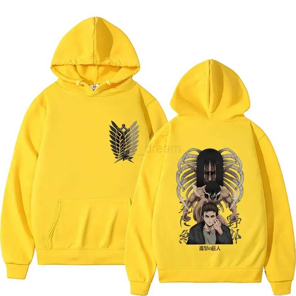 Anime Attack On Titan Men Women Hoodies Yeager Eren Graphic Printed Hooded Plus Size Sweatshirt Harajuku Streetwear PulloverXJ240812