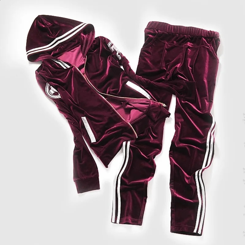 Velvet Tracksuit Women Two Piece Pants Set Sportswear Spring Fall Casual Zipper Hoodies JacketPants Jogging Suit Chandals 240812