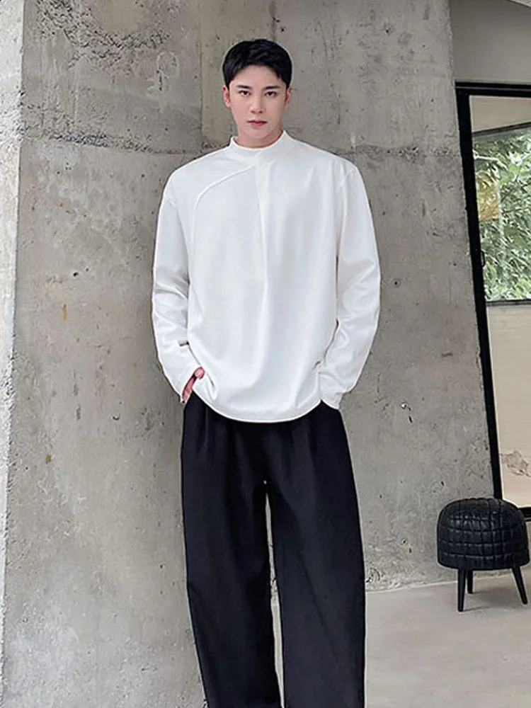 Autumn Dark Department Chinese Style Stand Collar Long Sleeve T-Shirt Trendy Mens Minority Simple And Versatile Trendy T-Shirt 240812