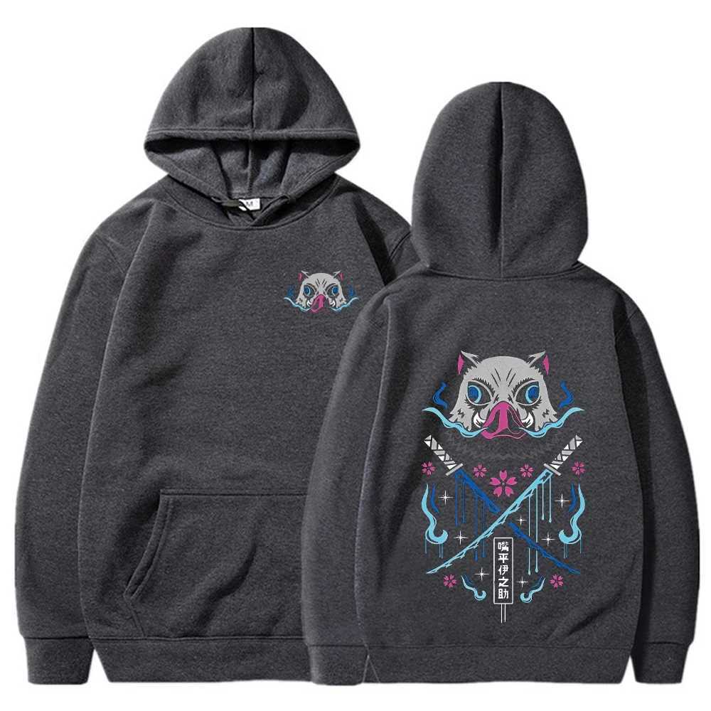 Inosuke Anime Hoodies Men Women Kimetsu no Yaiba Kawaii Manga Sweatshirts Gothic Harajuku Hooded Pullover Casual StreetwearXJ240812