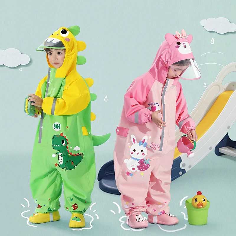 70-135cm Raincoat For Toddler Boys Girls Kids 1 3 6 Years Waterproof Zipper Rain Coat Pant Raingear Kids Playing Suit One Piece Y240810