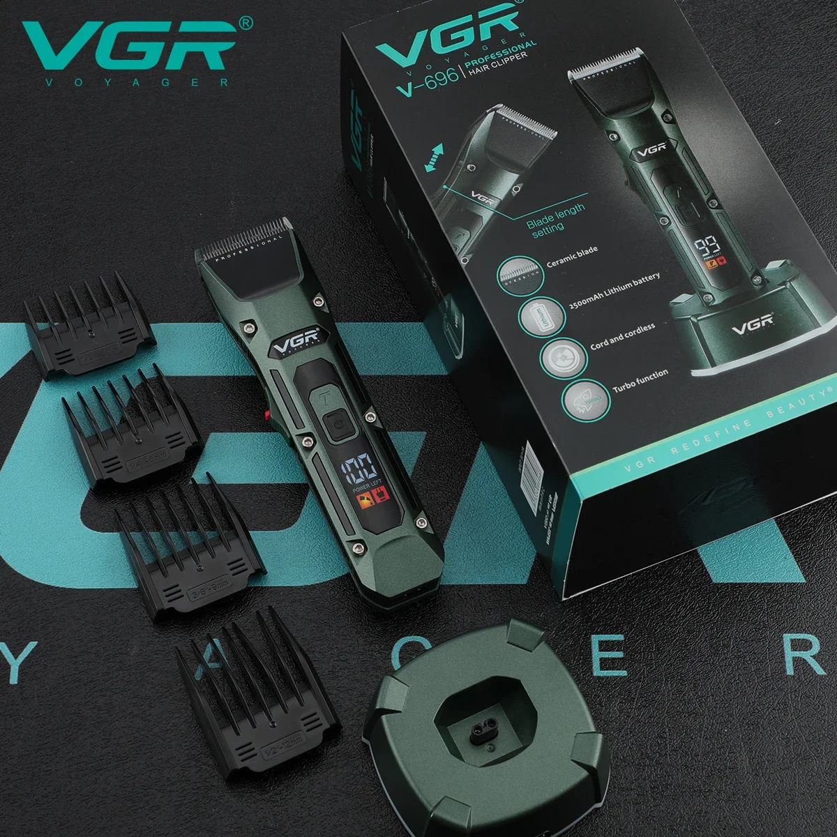 VGR Hair Clipper Professional Hair Trimmer Rechargeable Hair Cutting Machine Cordless with Charging Base Clipper for Men V-696 240806