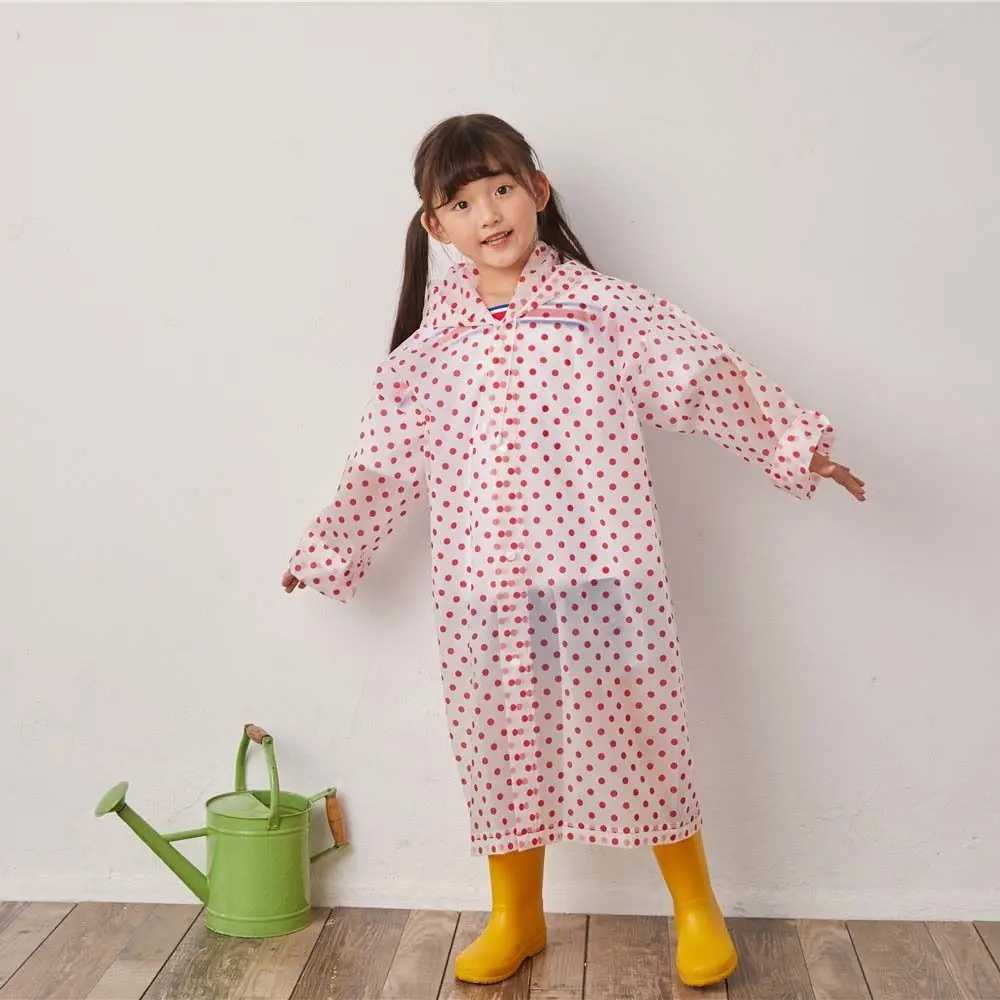 Dots Children Hooded Raincoat Portable Non Disposable EVA Boys and Girls Rain Gear Buttons Rain Poncho Kids Rain Cape Children Y240810