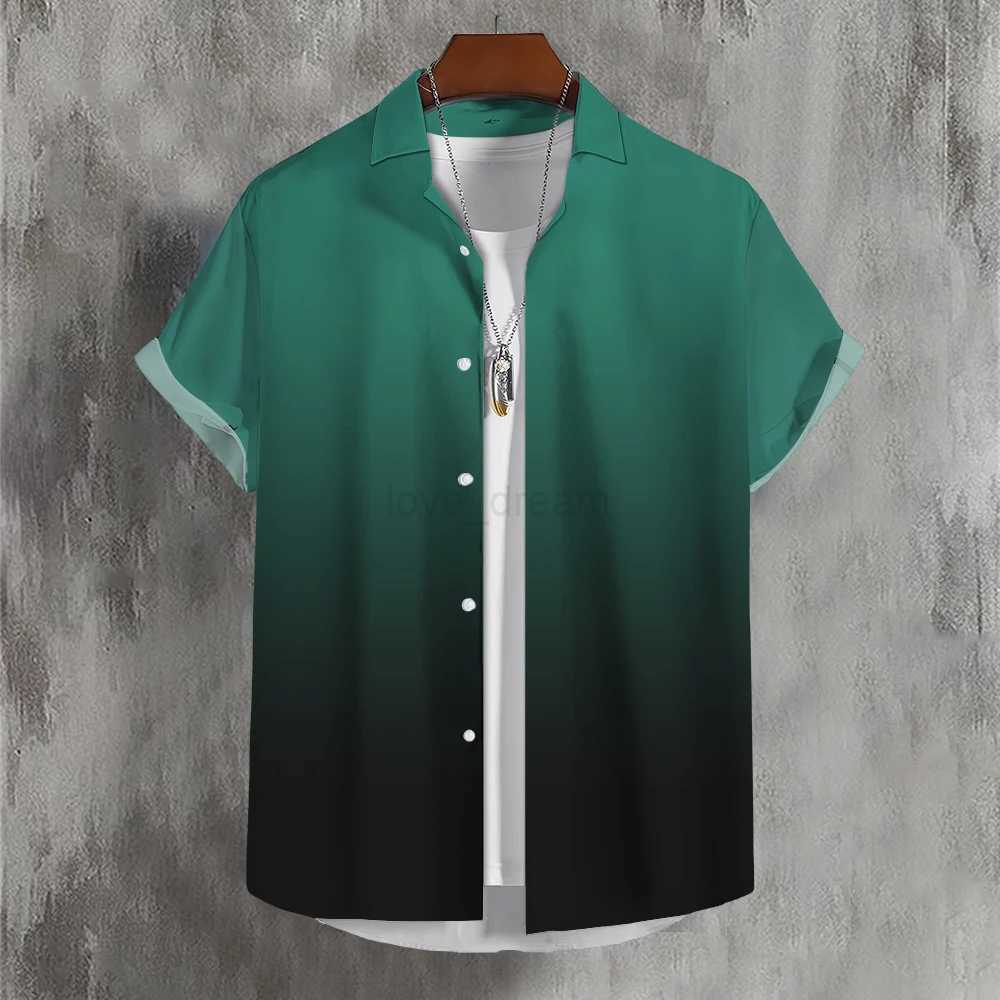 Solid MenS Shirt Summer Color Gradient Lapel Shirts For Men Colorful Simple 3d Print Basic MenS Shirt Tops Casual Short SleeveXJ240812