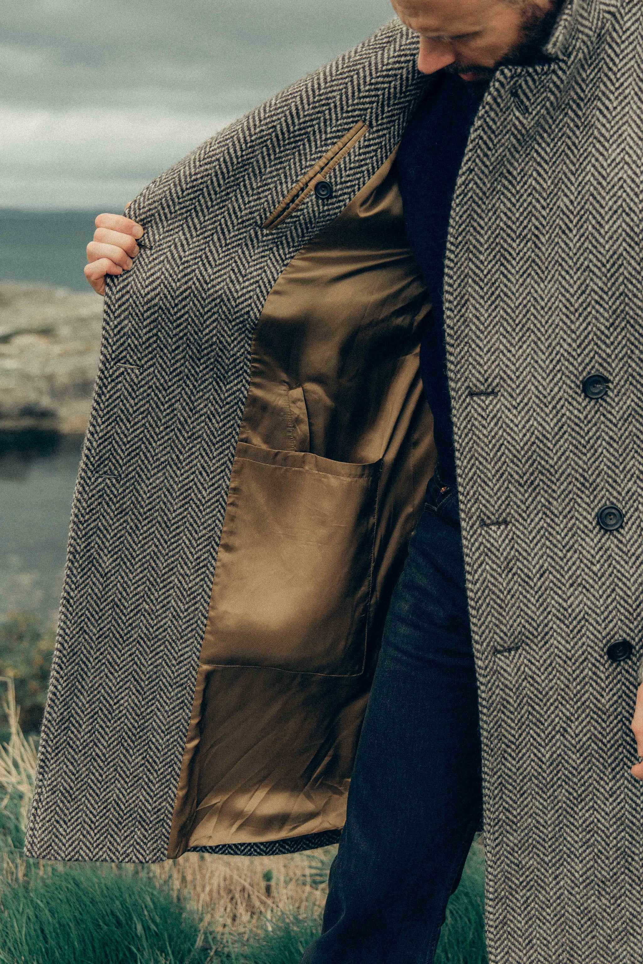 Men's Wool Blend Coat Vintage Notched Lapel Blazer Tailored Harringbone Jacket Autumn Winter Windbreaker Custom Made Plus Size