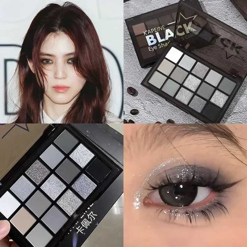15 Color eye shadow Palette Black Smokey Cool Tone eye shadow Metallic Matte Silver Grey Lasting eye shadow Party MakeupW241212