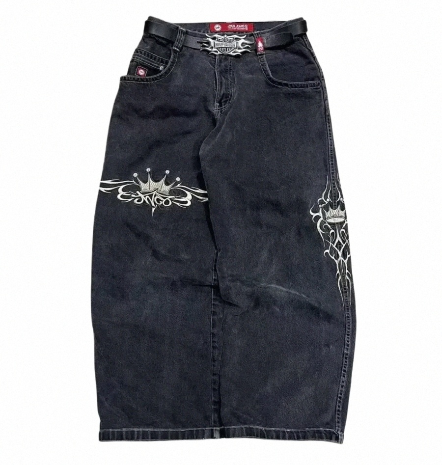 jnco Jeans New Mens Harajuku Retro Hip Hop Skull Embroidery Baggy Jeans denim Pants 90s Street Gothic Wide Trousers Streetwear k5j4#