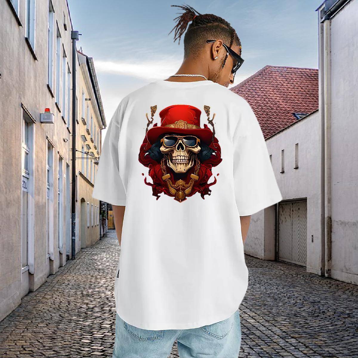 2024 New Men T Shirts skull Polos 230g 100% Cotton Street Casual Unisex Floral Print Breathable Soft Couples T Shirts