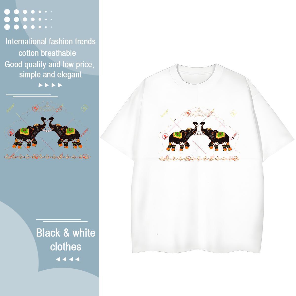 Comfortable T Shirts Men elephant Crew Neck Sports Casual Cartoon Printing L-4XL 230g 100% Cotton Men Clothes T-Shirt Brand Tops Shirt