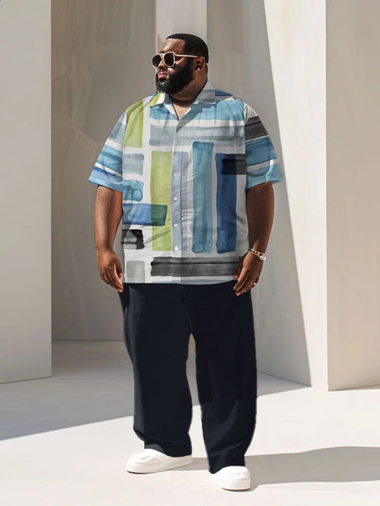 L-9XL Short Sleeved Shirt Long Pants Set Plus Size Men Summer Business Classic Plaid Print Casual Temperament Two-Piece Set ZOOY240812