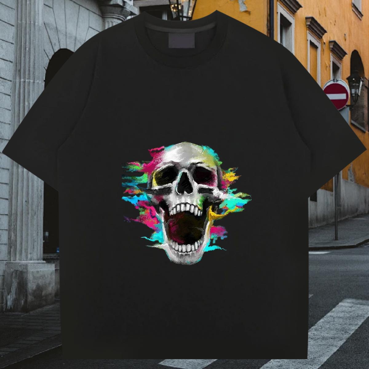 Wholesale Man T Shirts skull Tops Tees 230g Cotton Sports Casual Cool Design DIY Printed O-Neck Short Sleeve Tshirts