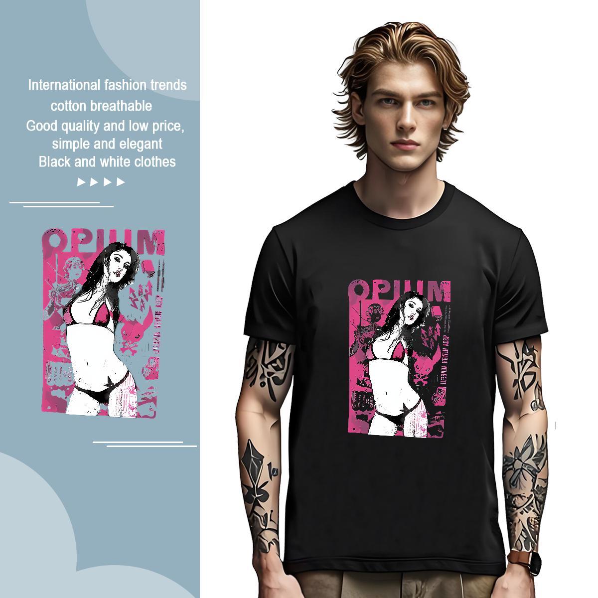 Fashion 230g Pure Cotton T-Shirts person Hip Hop Men Tops Tees Top Tees Breathable Short Sleeve TOP Quality Anime Print