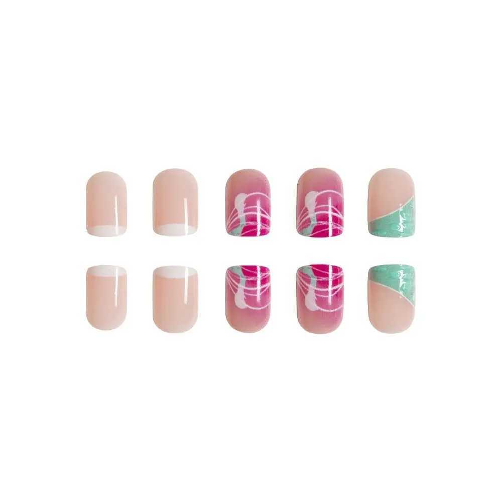 24 pieces of short square fake nails French white border fake nails pink fake nails fully covered and pressed nail tips W240810