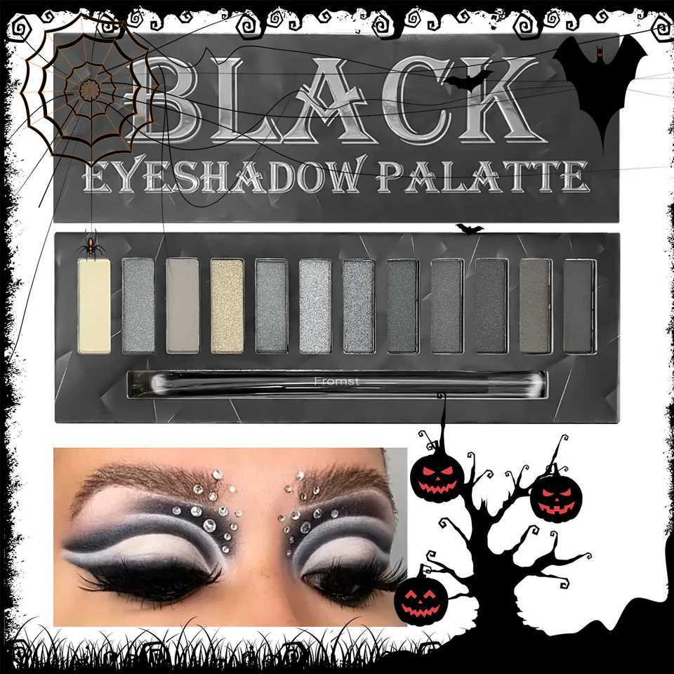 12 Colors Black Eyeshadow Palette Glitter Brown Neutral Dark Smokey Eyeshadow Palettes For Halloween Gothic Punk Style MakeupCL240812