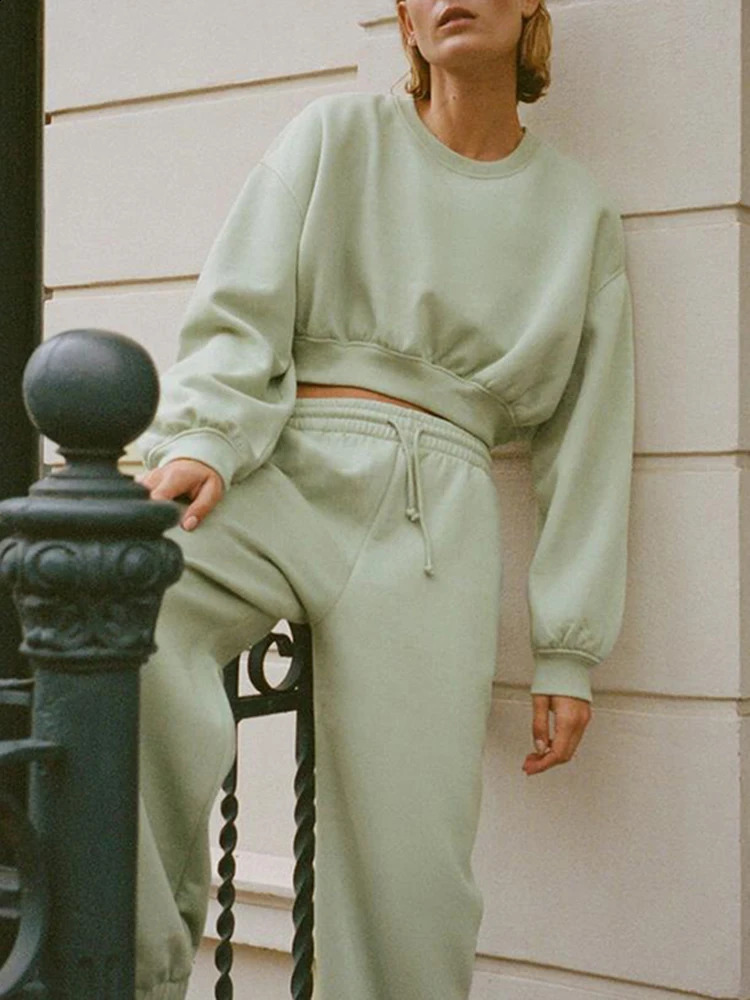 TRAF Womens pants suit fall and winter fashion casual short section sweater sports sweatpants Elegant womens clothing 240812