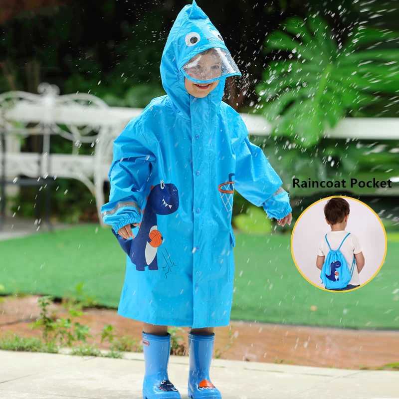 Cartoon Squirrel Children Raincoat Baby Windproof Poncho Boys Girls Rainwear Blue Dinosaur Student Tour Raincoat With Bag Y240810