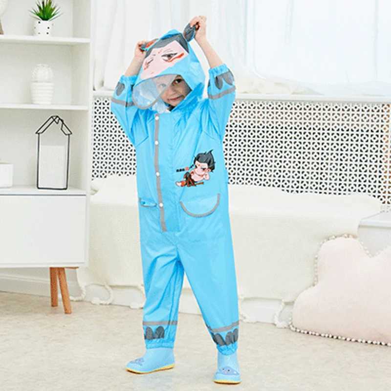 Children Raincoat Cartoon For Kids One Piece Rain Suit With Zipper Buckle Closure Unisex Adjustable Waist Elastic Cuff Y240810