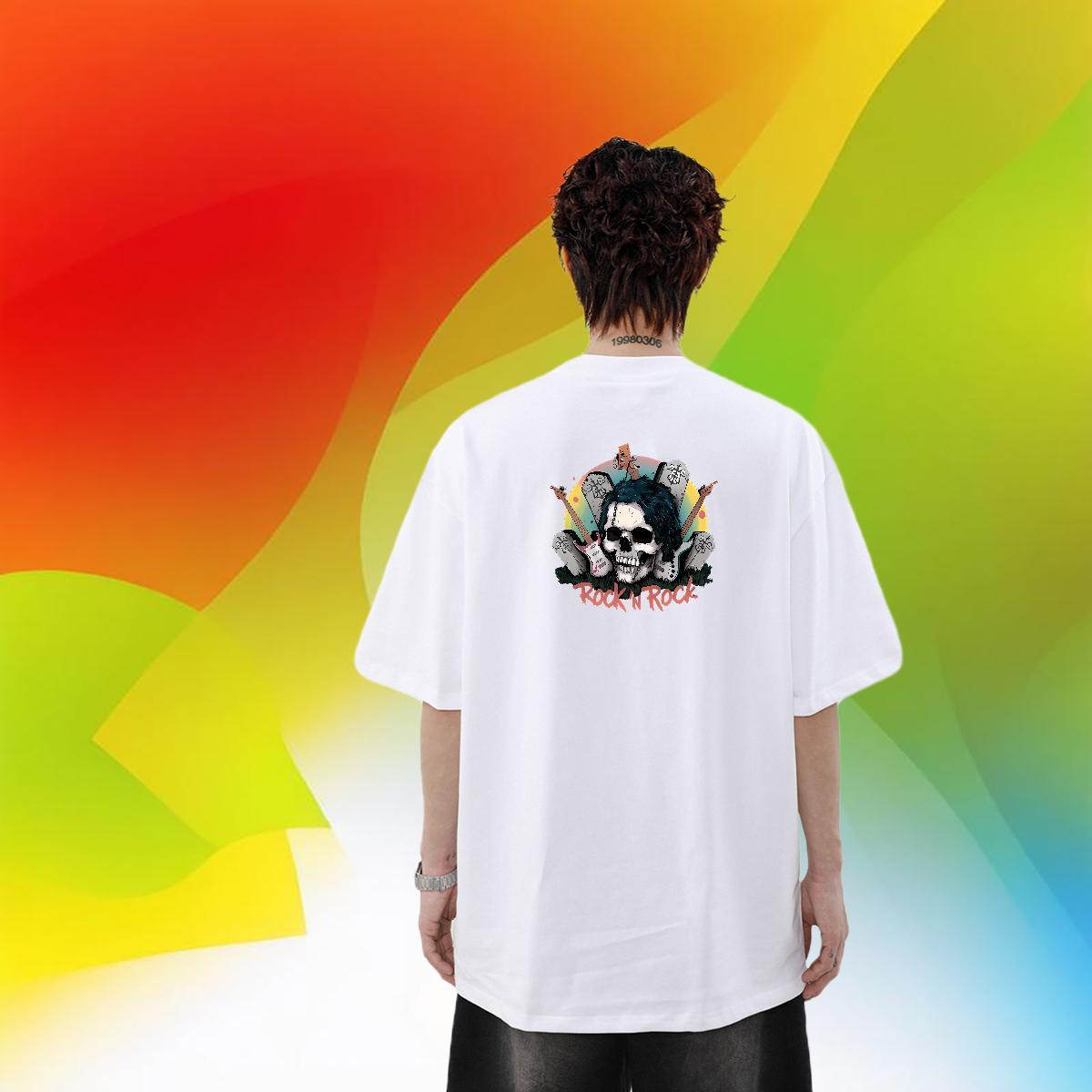 2024 New Men T Shirts skull Clothes 230g Cotton Sports Casual Classic DIY Printed Crew Neck Breathable Men Tees
