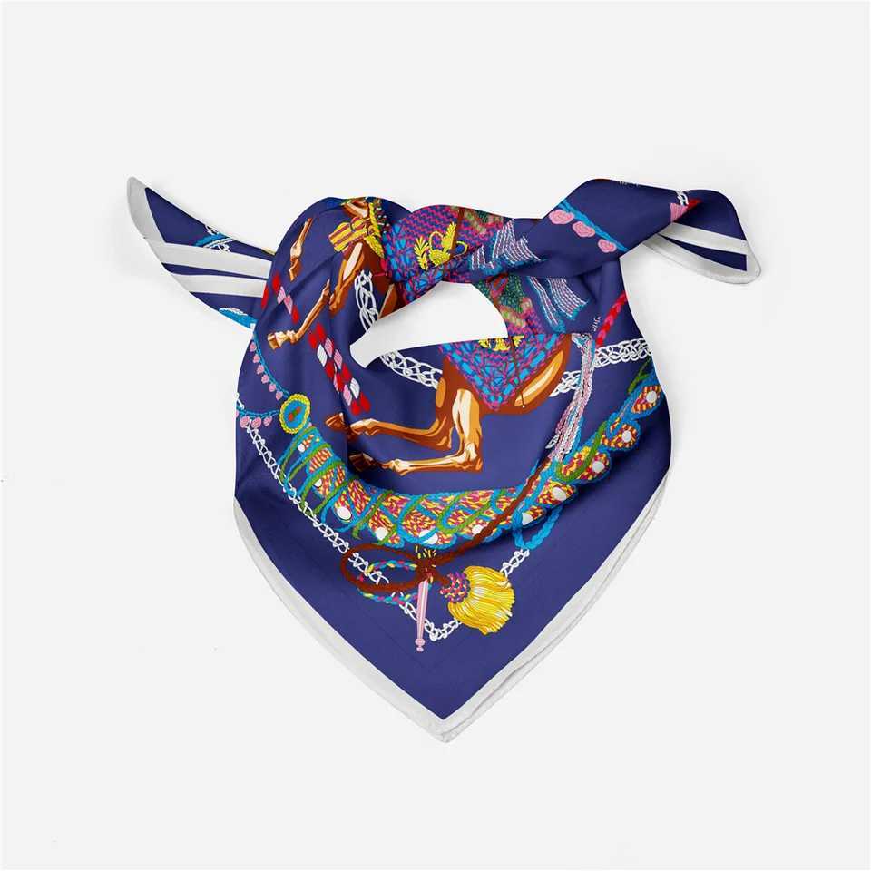 Twill silk scarf womens tassel horse print square scarf bandage small headband silk founder ladys tie headband collar W240810