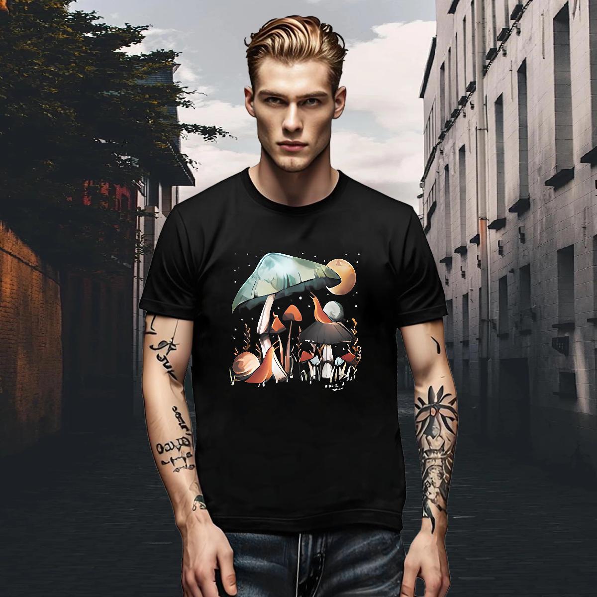 Designer Men Tshirts Street 100% Cotton 230g DIY Logo Oversized Pure Cotton mushroom T-Shirts for Men Fashion Design Tees Shirts