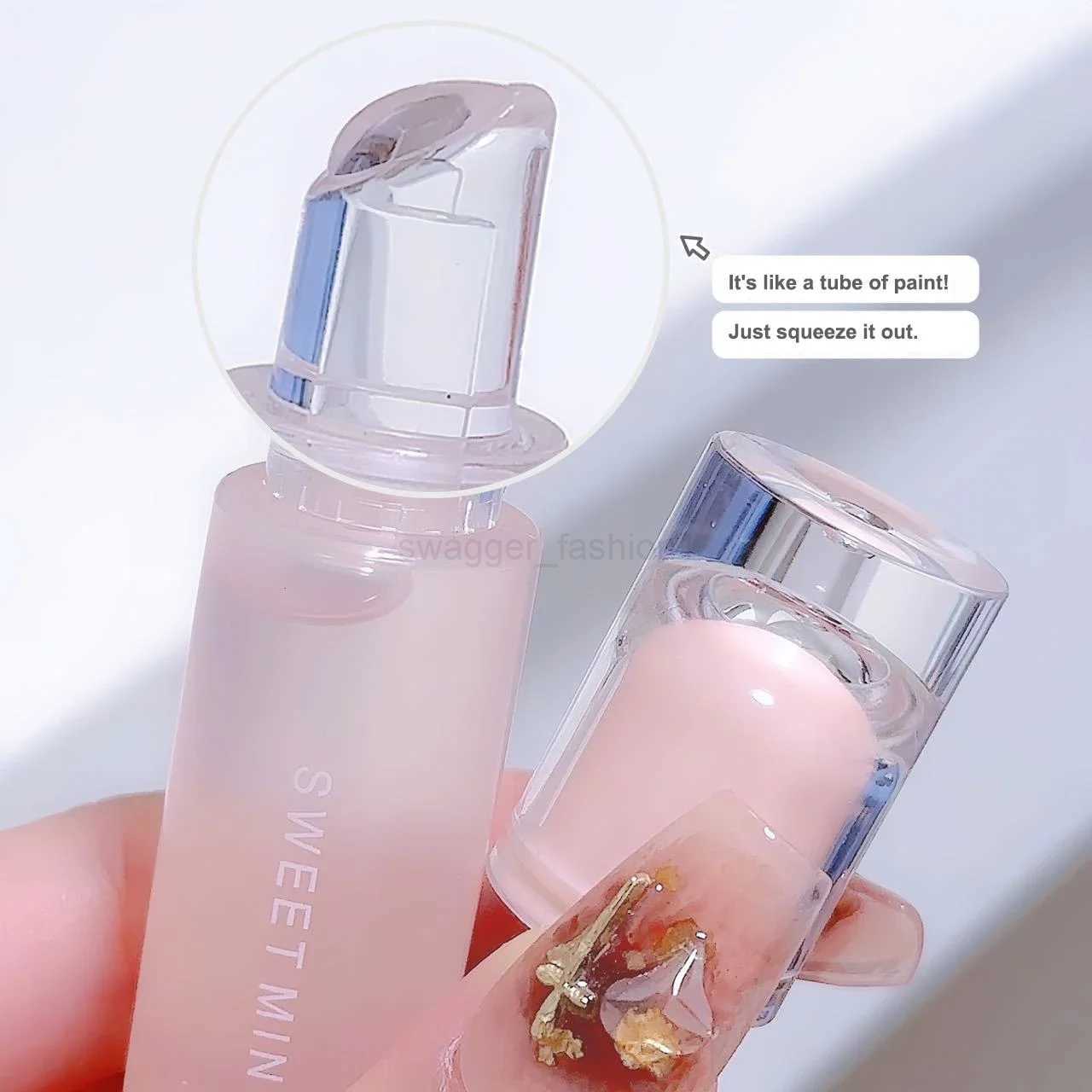 Jelly Pigment Tube Lip Oil Moisturising Lasting Plumping Lip Treatment Transparent Liquid Lipstick Water Light Sealer Base StickXJ240812