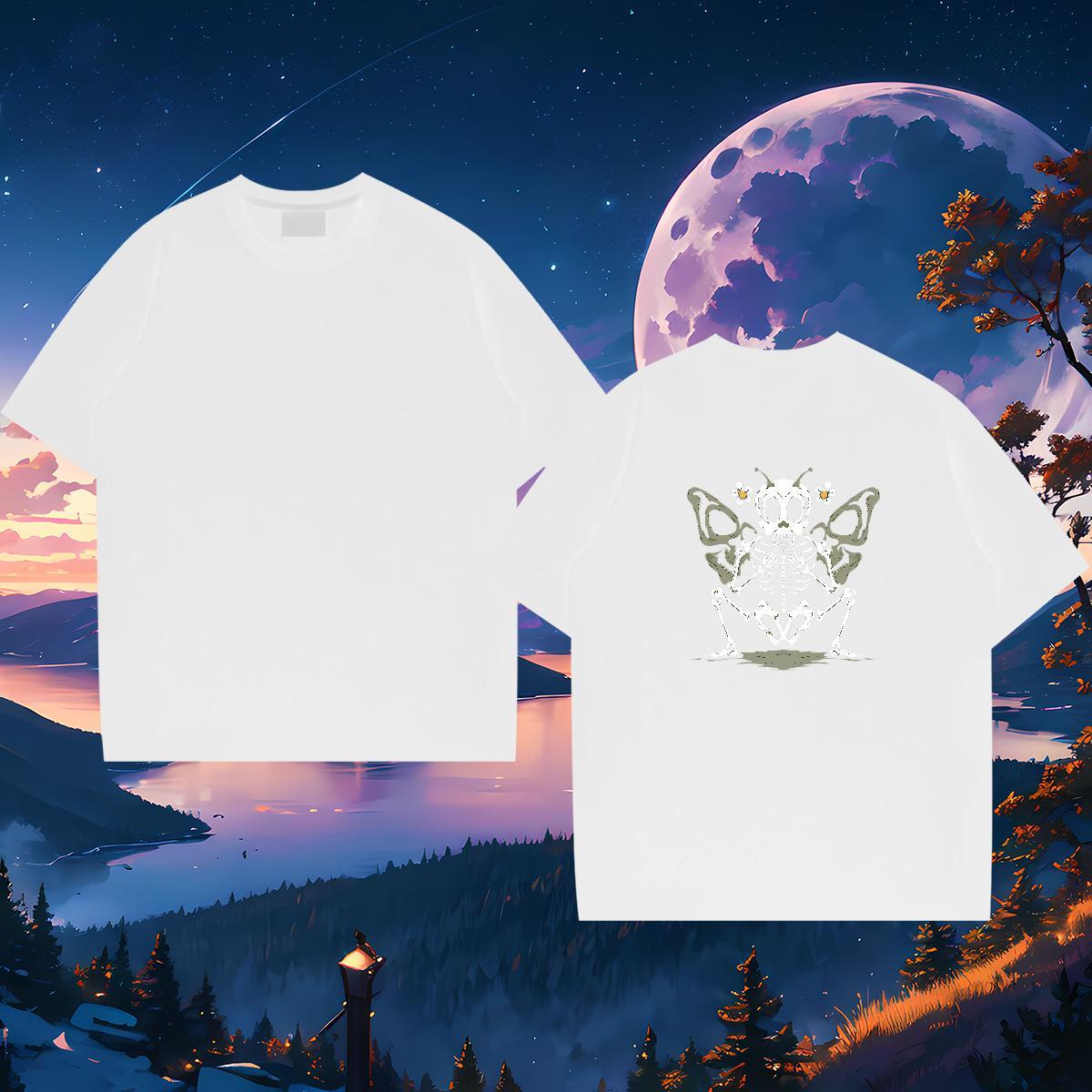 2024 New Man T Shirts skull Tshirts 230g Cotton Casual Beach Popular DIY Printed O-Neck Short Sleeve Mens Tshirts