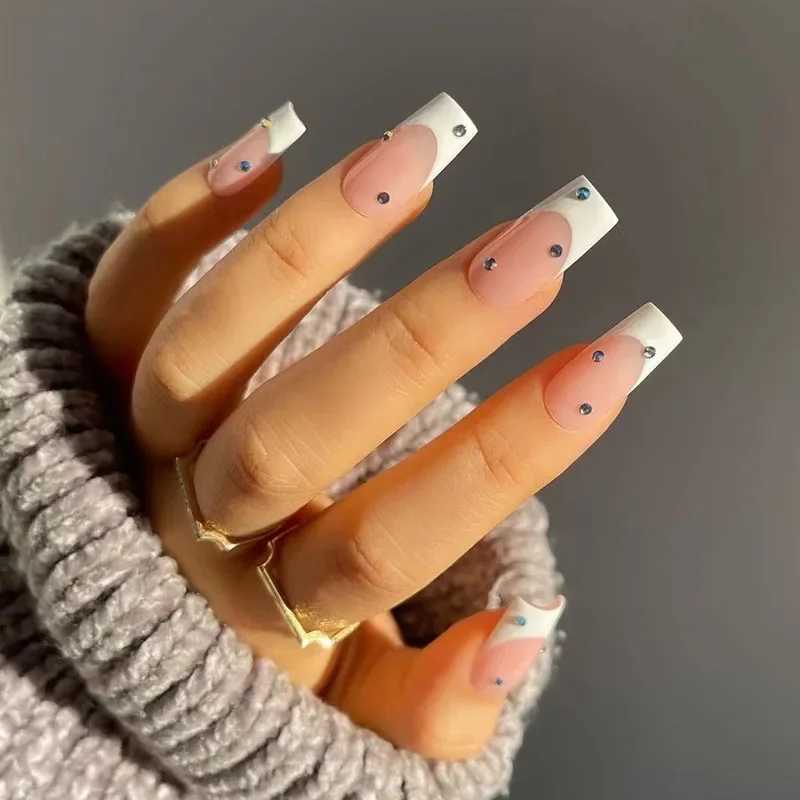 24 summer fake nails with charming design long flame ballet dancer fake nails wearable Coffin French nail tips press nails W240810