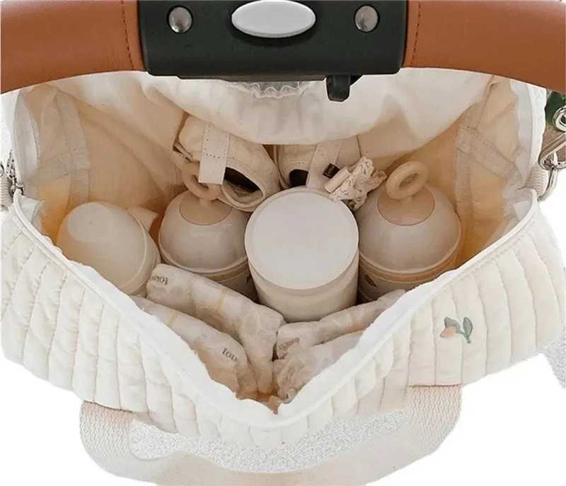 Baby care diaper bag Korean mummy shoulder bag newborn embroidery childrens stroller diaper storage organizer big handbag W240812