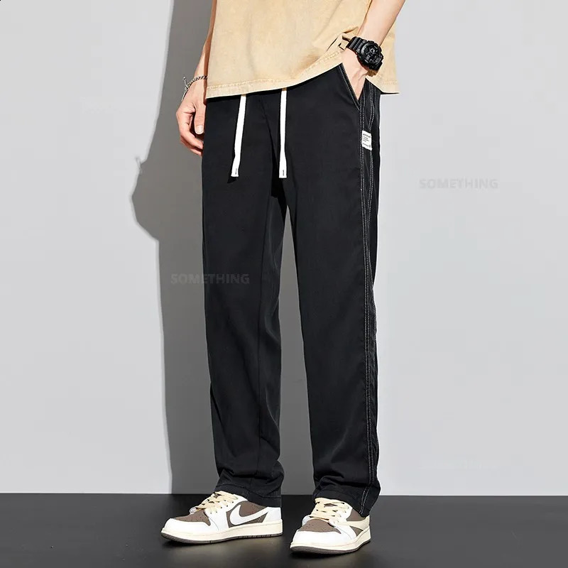 3 Colors in Pants Men Soft Lyocell Fabric Baggy Straight Elastic Waist Drawstring Wide Trousers Male Plus Size 4XL 240812