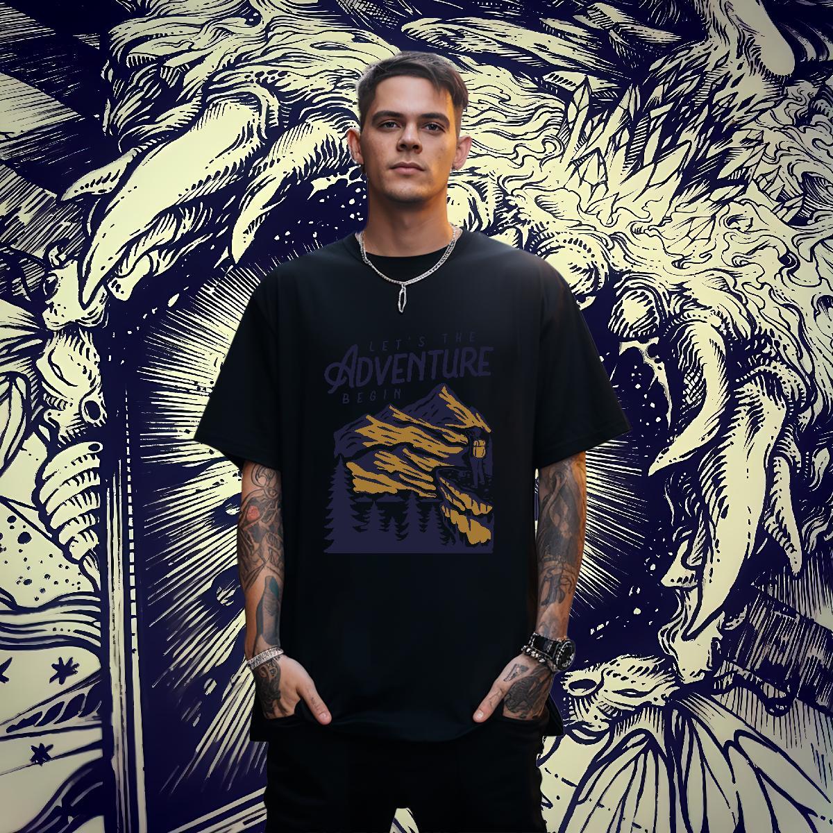 High Quality Men Tees Street wear Hip Hop 230g Pure Cotton Floral Print Crew Neck mountains T shirt Casual New Tops