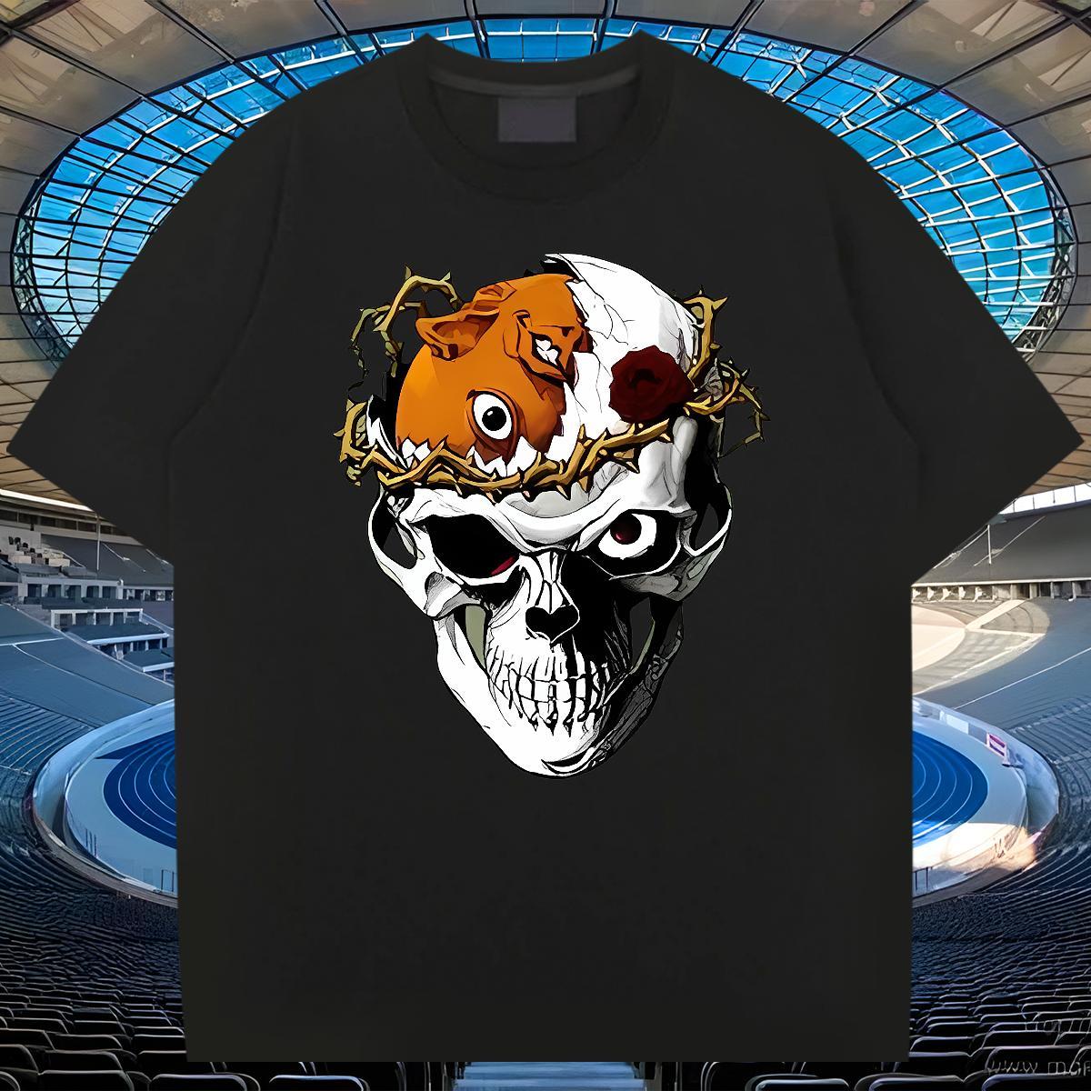 Designer Fashion T-Shirts for Men skull Top Tees 230g Cotton Street Casual Soft DIY Printed O-Neck Short Sleeve Men Tops Tees
