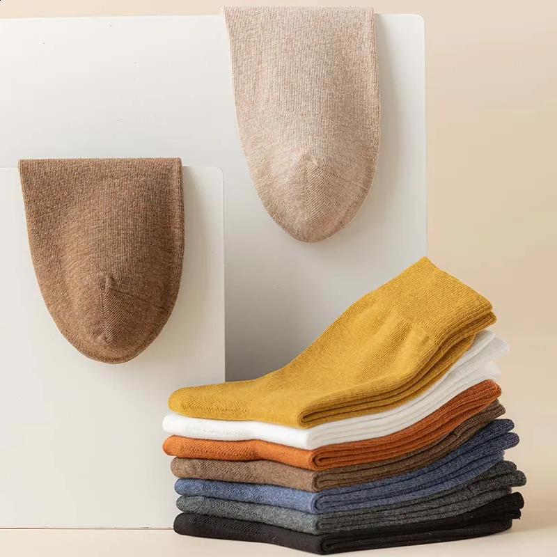 10 Pair Mens Cotton Socks Fashion Harajuku Solid Color Business Four Seasons Casual Socks Man 240812