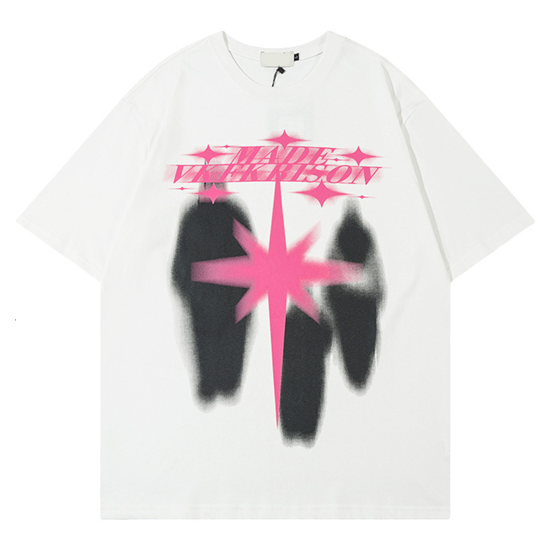 Mens Science Fiction Character Hexagram Print Pattern American Street Personality Niche Couple Dress Ins Short Sleeve t