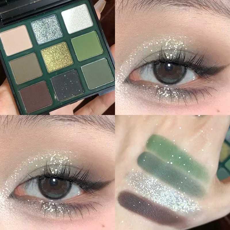 9-color eye shadow palette matte shiny green eye shadow sequins light eye shadow pigment professional makeup paletteW241212