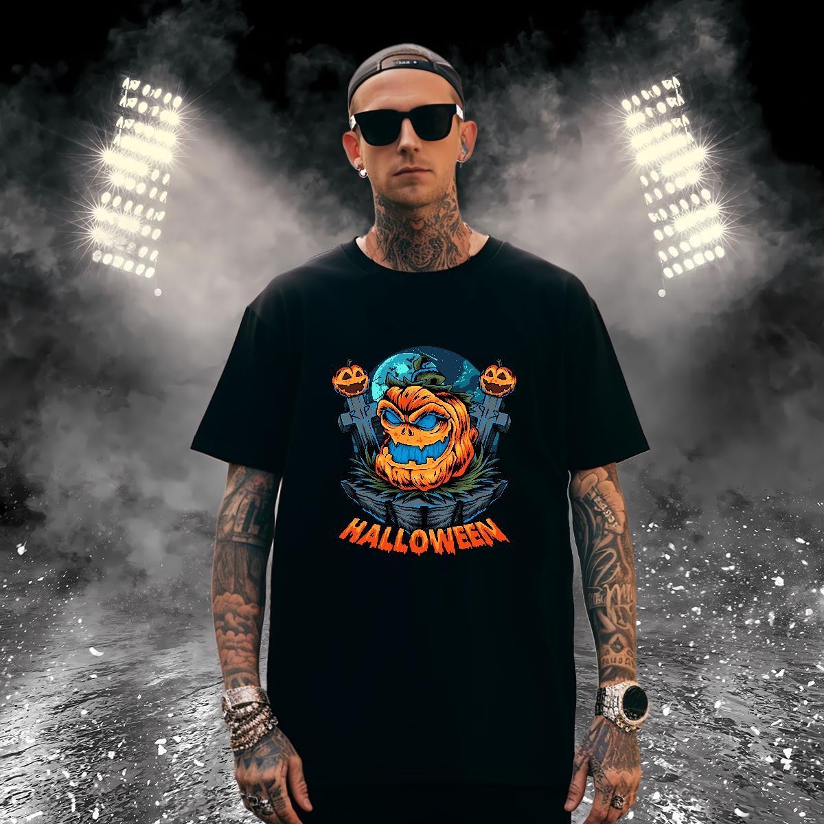 Loose Fit Men T Shirts pumpkin Breathable Anime Printing Street Graphic 100% Cotton 230g Men Tees New Tshirts