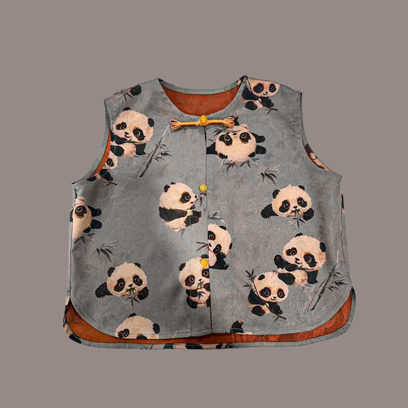 Children's explosive new Chinese-style small panda short-sleeved suit boys and girls two-piece set