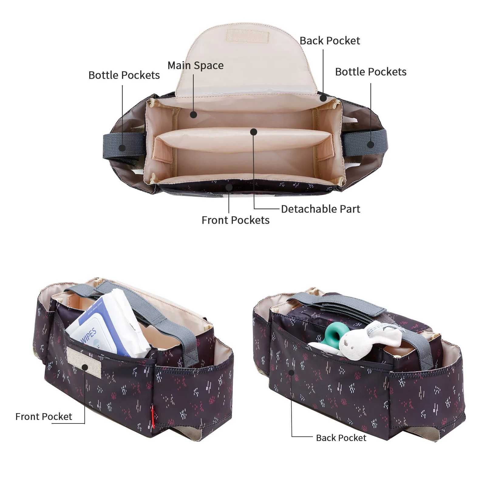 2022 Multi functional universal handcart organizer bag waterproof handcart dial bag with cup holder divider W240812