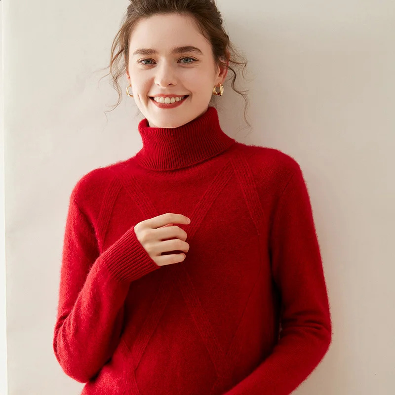 Autumn and Winter Turtleneck Cashmere Sweater For Women 100 Pure Cashmere Lapel Mat Knitted Loose Thick Pullover Sweater Top 240812