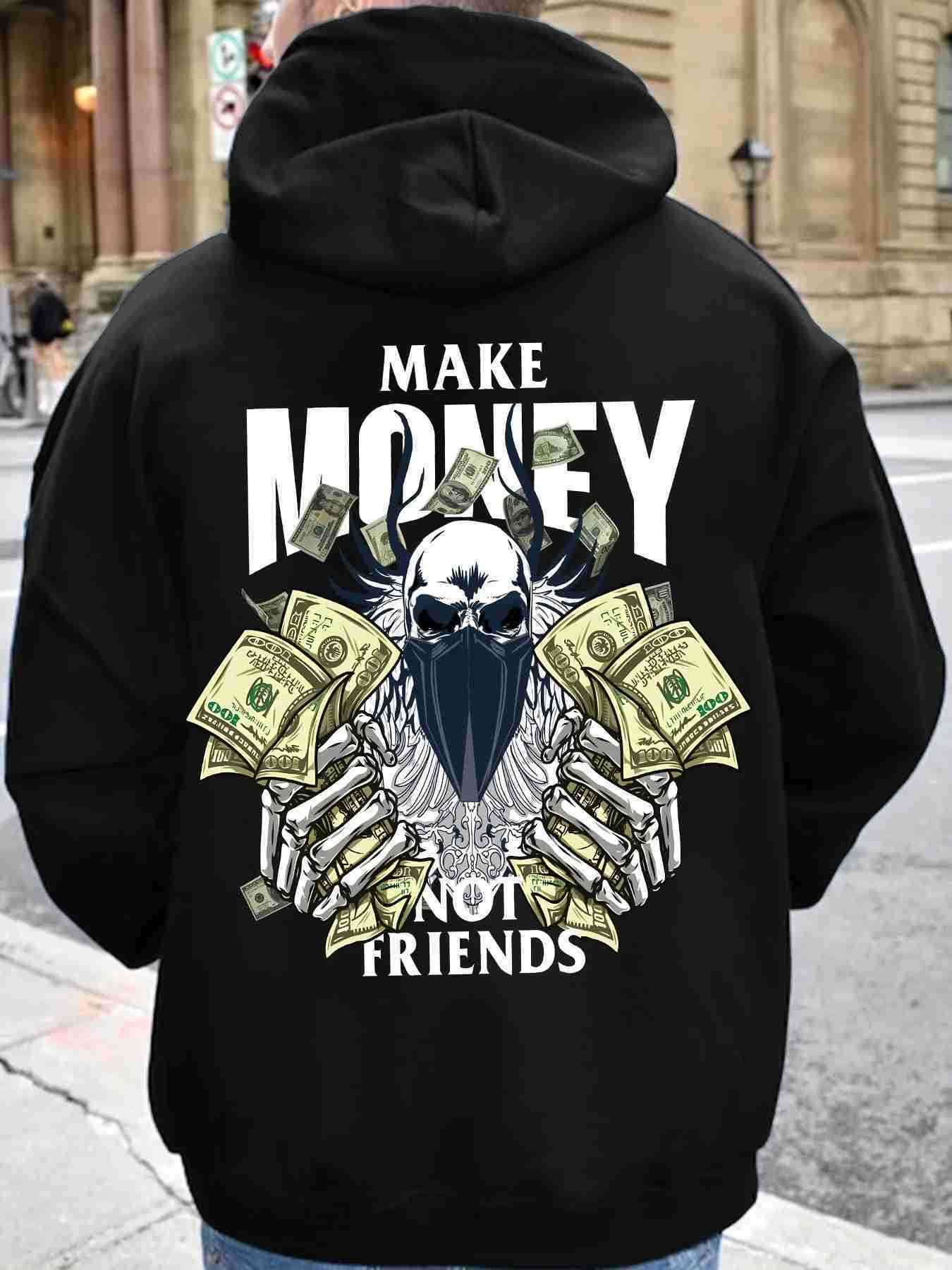 MAKE MONEY NOT FRIENDS Letter Print Cotton Hooded Autumn Long Sleeve Sport Pullover Sweatshirt For Men Women Streetwear HoodieXJ240812