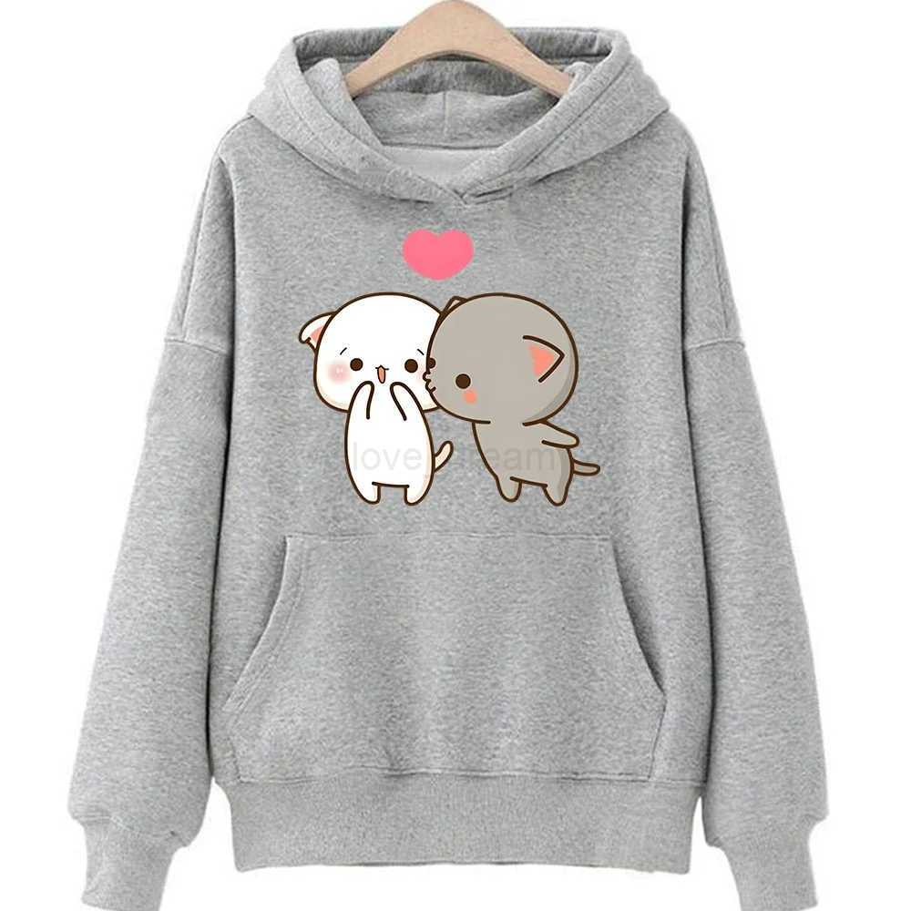 Peach And Goma Mochi Cute Cat Cartoon Print Clothing Plus Size Hoodie Men Women Couple Sweatshirts Long Sleeve Fmeale StreetwearXJ240812