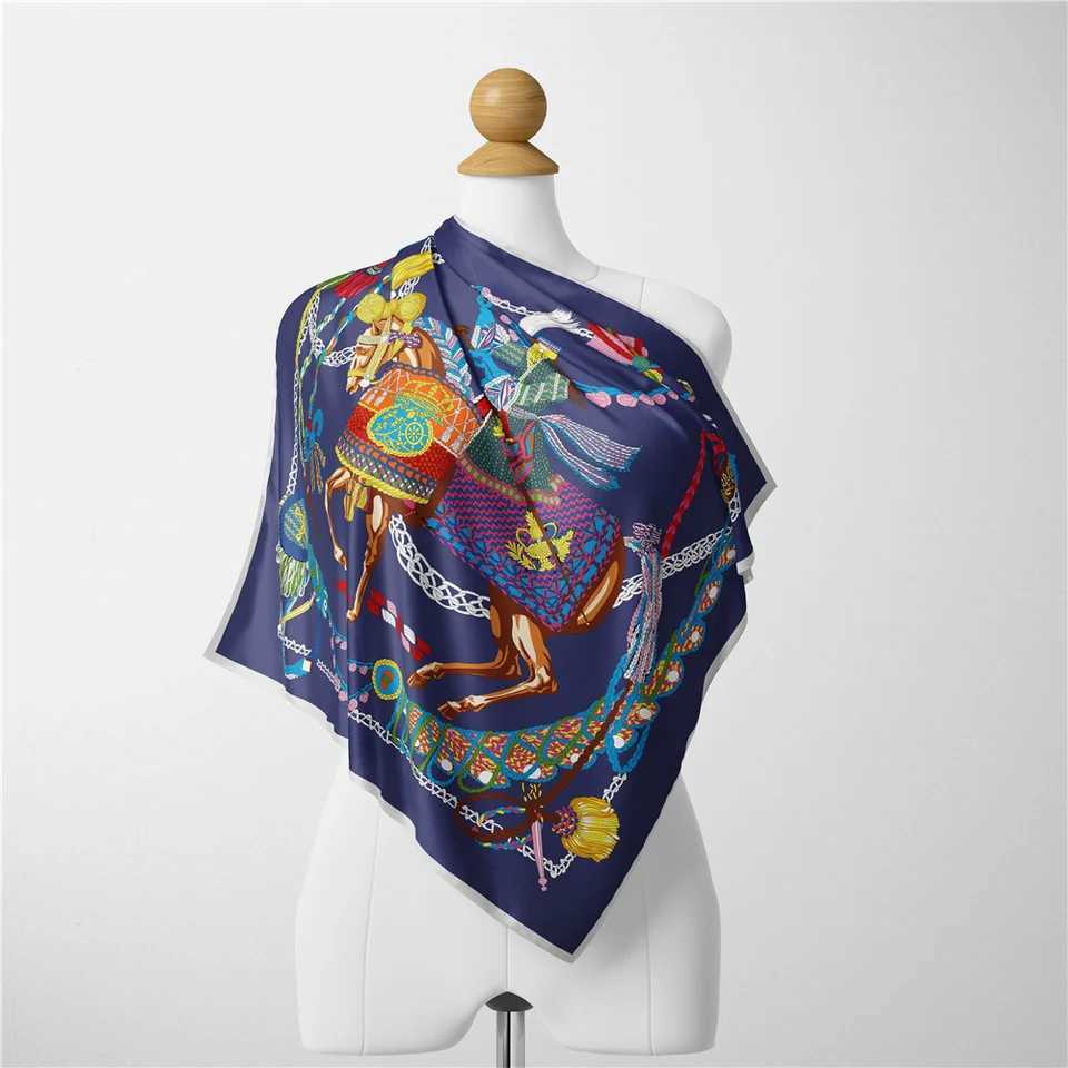 Twill silk scarf womens tassel horse print square scarf bandage small headband silk founder ladys tie headband collar W240810