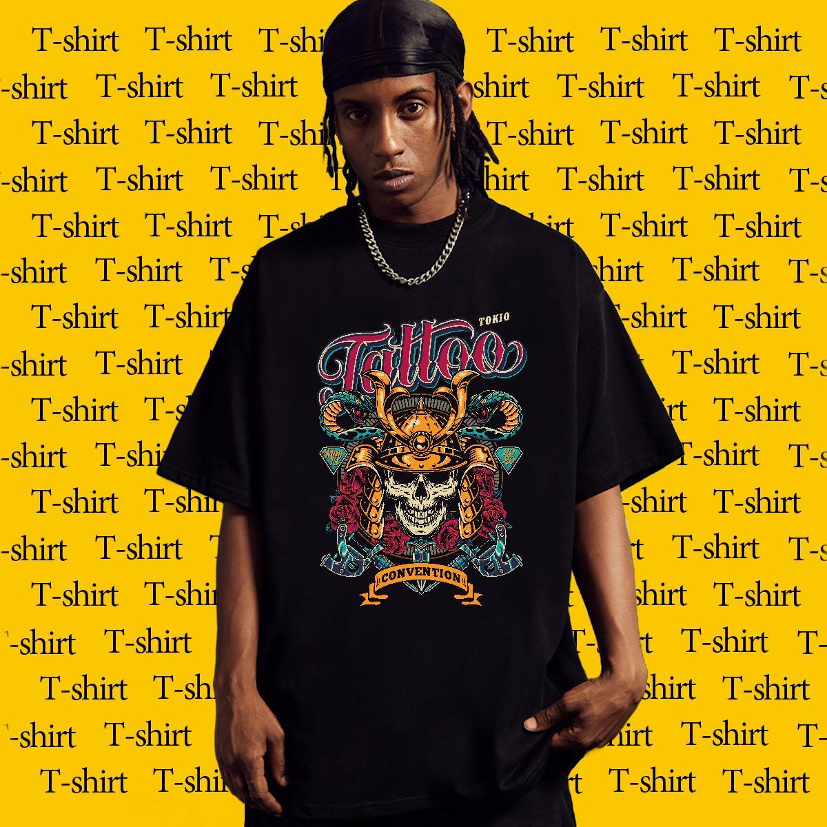 2024 Summer T Shirts Men skull Top Tees 230g Pure Cotton Summer Casual Wholesale Customized Breathable Short Sleeve Tshirts